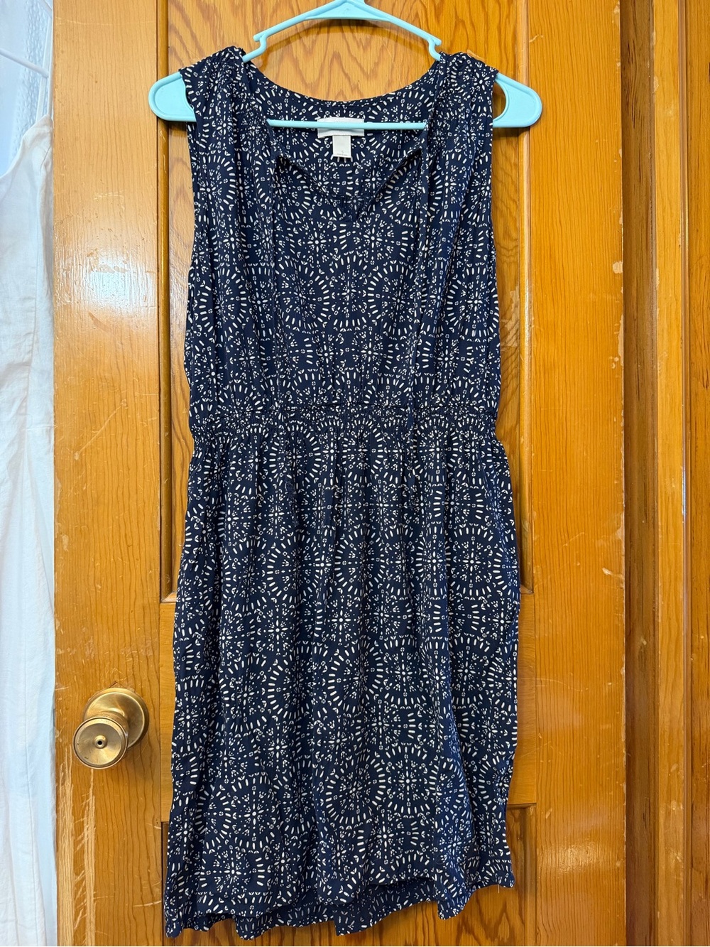 Loft Sleeveless Navy White Sunburst Summer Rayon Dress S